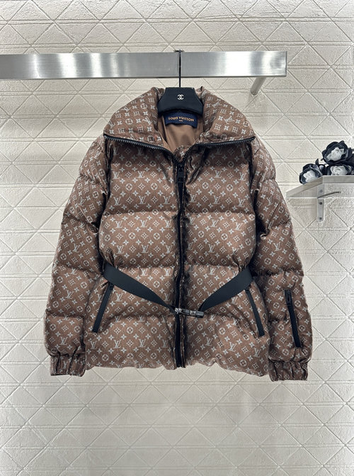 Louis Vuitton Stylish Jacquard Down Jacket with Belt and Clover Logo