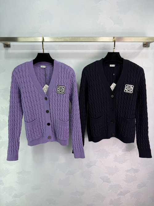 Loewe Cable Knit Cardigan with Logo, High-Quality Wool, V-Neck and Pockets
