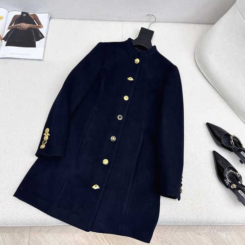 Chanel Square Gold Button Tweed Stand Collar Coat