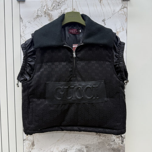 Gucci New Jacquard Down Vest with Detachable Collar