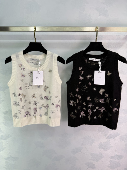 Dior Butterfly Embroidered Knit Vest, Soft Material, Romantic and Elegant