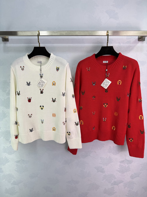Louis Vuitton Cute Cat Embroidery Knit Sweater from Special Collection