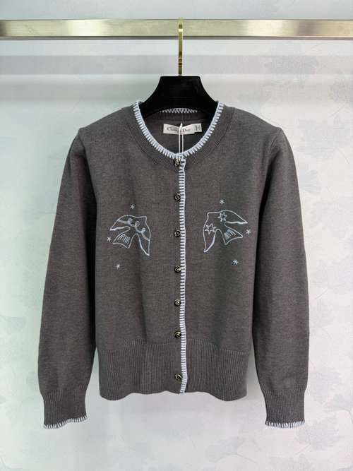 Dior Contrast-Trimmed Knit Cardigan with CD Buttons and Bird Motif