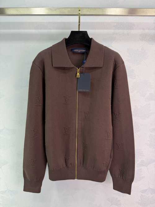 Louis Vuitton Zip-up Long-sleeved Knit Cardigan with 3D Letters, Elegant and Stylish