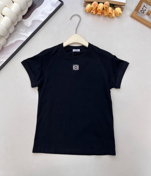 Loewe Embroidered Logo Short Sleeve T-shirt with Flying Sleeves, Classic and Versatile