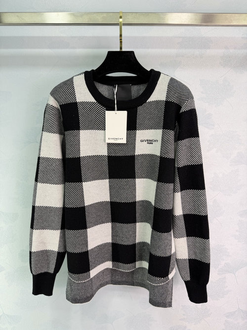 Givenchy Color-blocked Checked Sweater with Embroidered Logo, Stylish and Comfortable