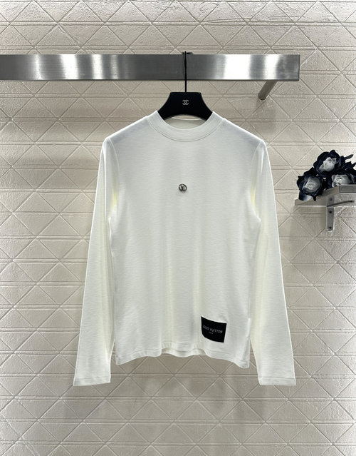 Louis Vuitton Custom Elastic Cotton Round Neck Top with Logo and Brooch