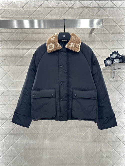 Louis Vuitton Stylish Cotton Coat with Lamb Wool Collar, Custom Materials