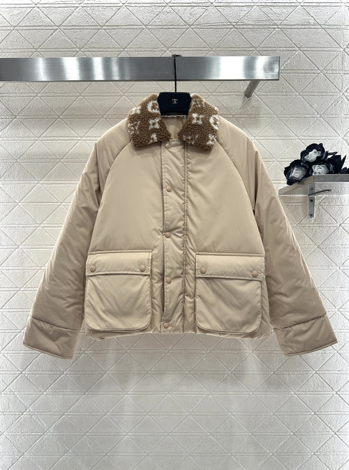 Louis Vuitton Stylish Cotton Coat with Lamb Wool Collar, Custom Materials
