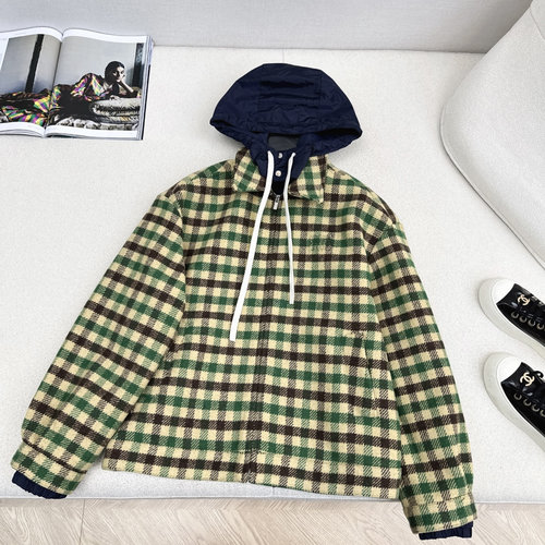 Miu Miu Exclusive Wool Checked Loose Jacket for Various Occasions