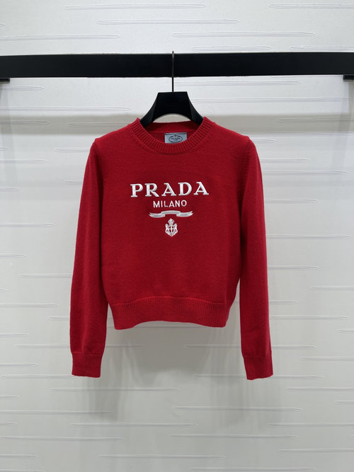 Prada High-Quality Imported Wool Round-Neck Embroidered Pullover