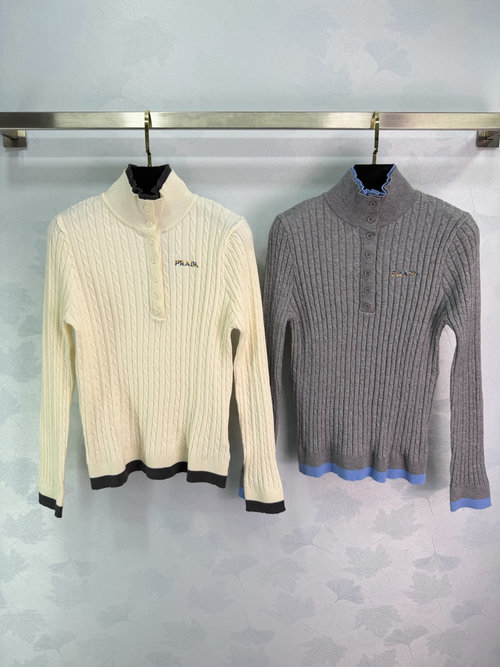 Prada Two-piece Knit Pullover with Logo and Holographic Texture