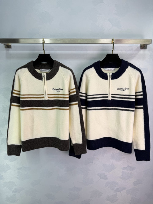 Dior Color-Block Half-Zip Knit Pullover with Brand Letter Embroidery