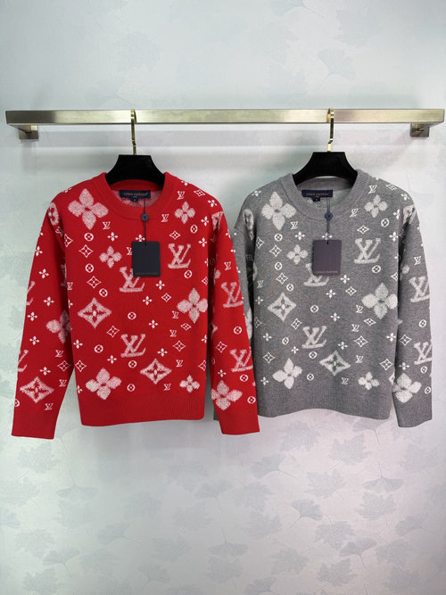 Louis Vuitton Logo Jacquard Knit Pullover with Contrasting Towel Stitch Letters