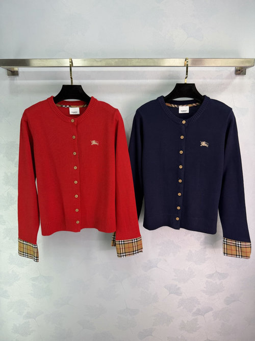 Burberry Retro Check Knit Cardigan with Wooden Buttons and Knight Embroidered Design