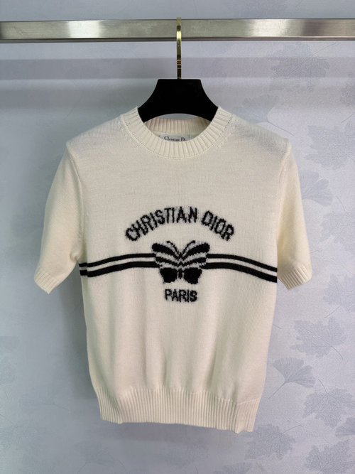 Dior Butterfly Intarsia Knit Short-Sleeve Made of High-Quality Cashmere