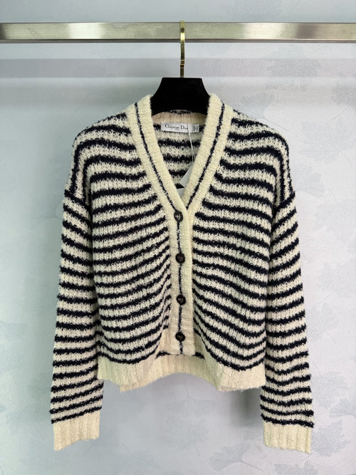 Dior Classic Black and White Striped Knit Cardigan: Soft and Breathable