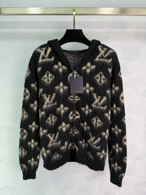 Louis Vuitton Hoodie Cardigan with Four-Leaf Clover Pattern, Zipper Design