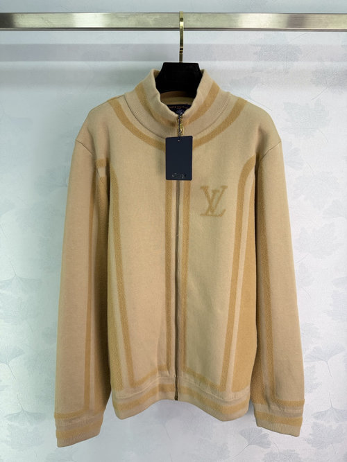 Louis Vuitton Striped Knit Jacket with LV Embroidery and Zip-Up Collar