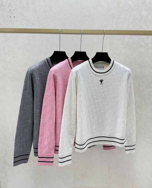 Dior Casual Long-Sleeved Knit with Bee Embroidery and Jacquard