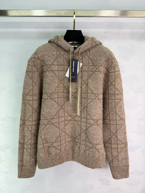 Dior Tartan Hooded Knit Sweater in Wool-Cotton Blend for Comfort