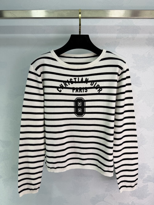 Dior Striped Knit Sweater with Accent, Suitable for Casual or Office Wear