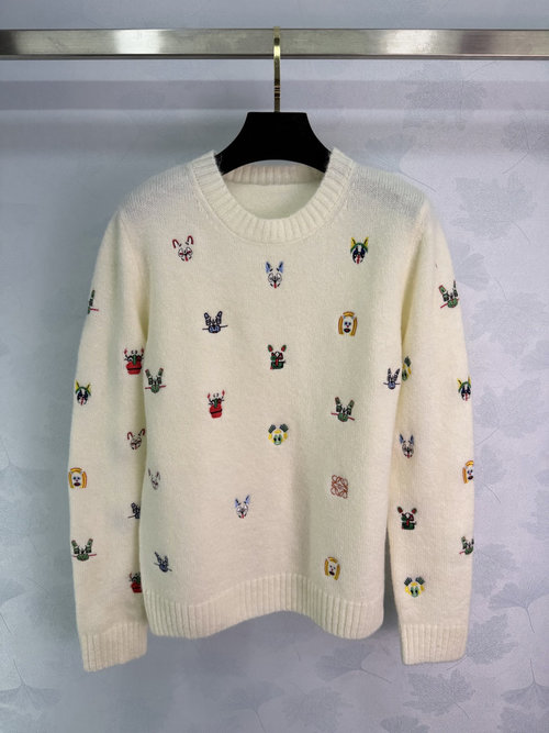 Loewe Embroidered Wool Sweater with Whimsical Cat and Colorful Details