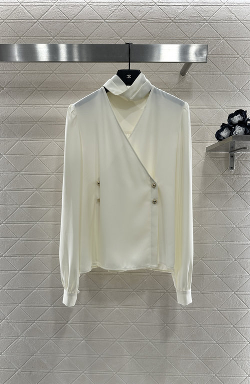 Louis Vuitton Neck Wrap Collar Shirt with Polished Buttons