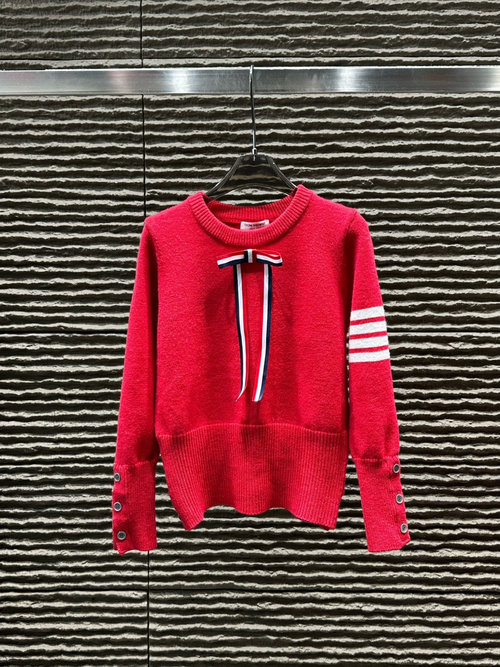 Thom Browne Limited Edition Christmas Red Versatile Knitted Long-Sleeve Sweater