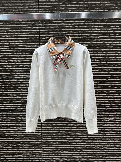 Burberry New Arrival: Collar - Spliced Fake Two - Piece Knitted Long - Sleeve
