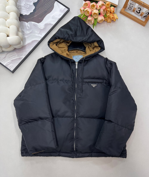 Prada Eco-Friendly Recycled Nylon Down Jacket with Caramel Lining