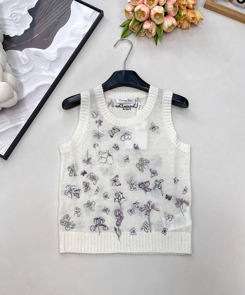 Dior Comfortable Round Neck Embroidered Butterfly Sleeveless Vest