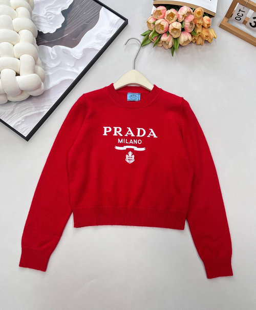 Prada Short Wool Knitwear with Logo Embroidery