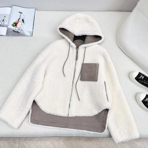 Loewe Exclusive Fur-lined Coat with Natural and Dense Fur in Vanilla Color