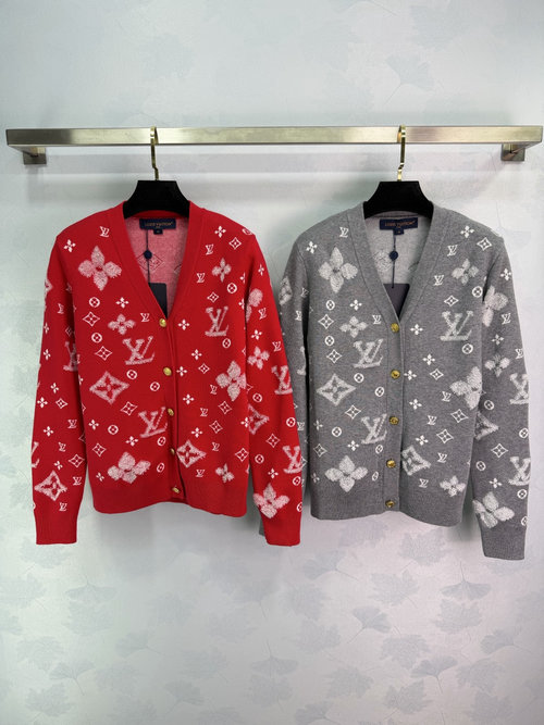 Louis Vuitton Logo Jacquard Knit Cardigan with Contrasting Towel Embroidery for a Stylish Look