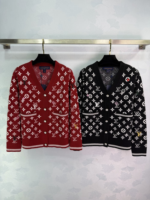 Louis Vuitton V-neck Knit Cardigan with Four-leaf Clover Logo Embroidery