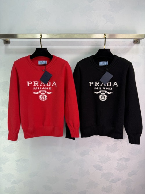 Prada Letter Embroidery Round Neck Knitwear: Exquisite and Stylish
