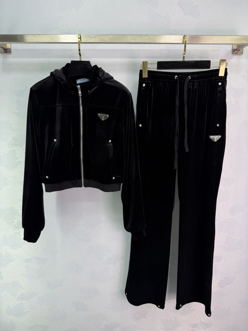 Prada Casual Velvet Track Suit with Classic Triangle Logo