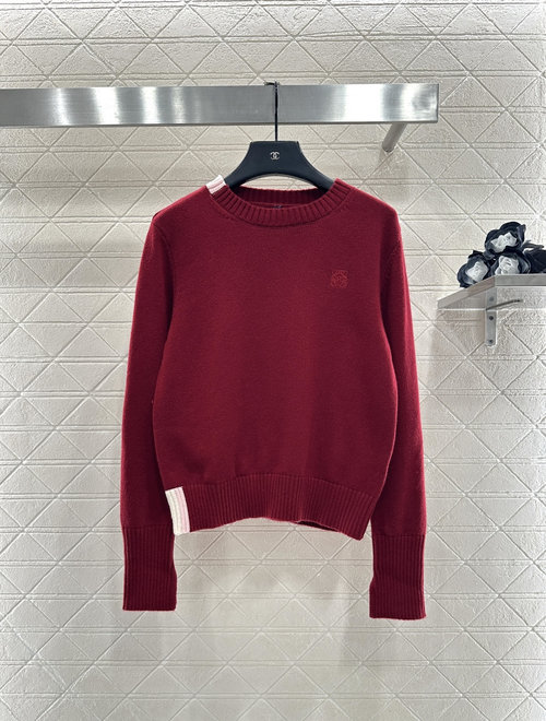 Loewe Contrast Trim Knitted Sweater with Artistic Chest Embroidery