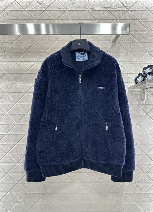 Prada Reversible Teddy Furry Jacket with Logo Ornament