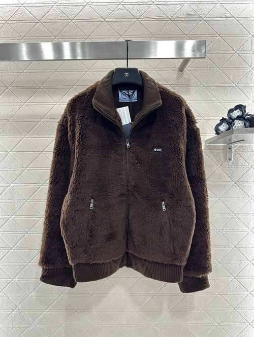 Prada Reversible Teddy Furry Jacket with Logo Ornament