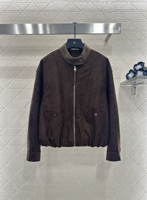 Loewe Customized Suede Flight Jacket with Corduroy Collar