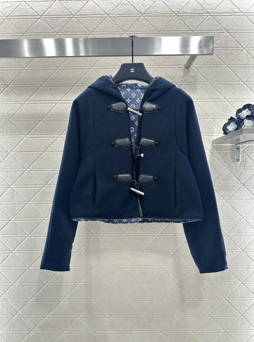 Louis Vuitton Navy Hooded Coat and Midi Skirt Set in Luxury Wool