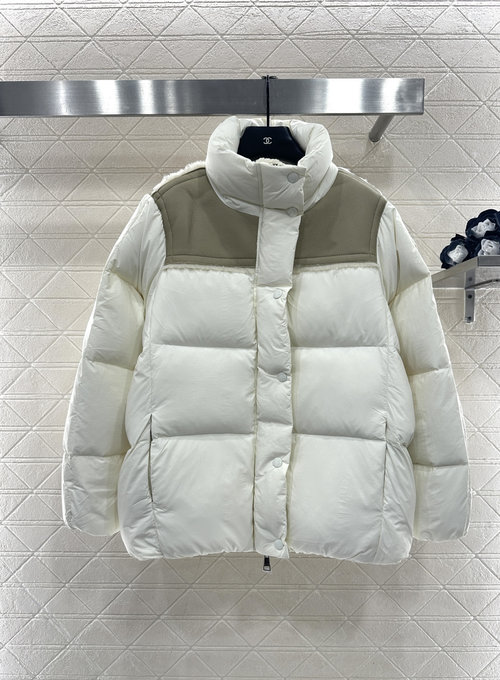 Moncler Customized Nylon Puffer Jacket with Leather Splicing and Shield Logo