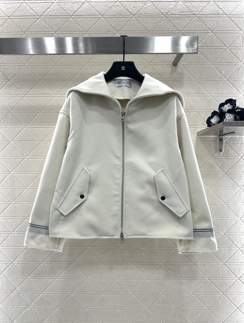 Dior Embroidered Letter Shawl Collar Coat in Navy Style