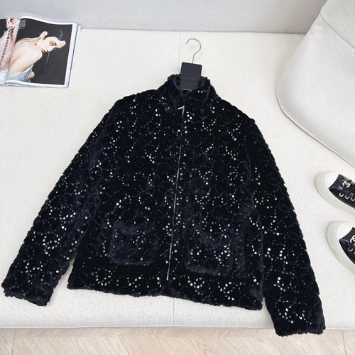 Chanel Ski-themed Collared Furry Jacket with Dual C Logo