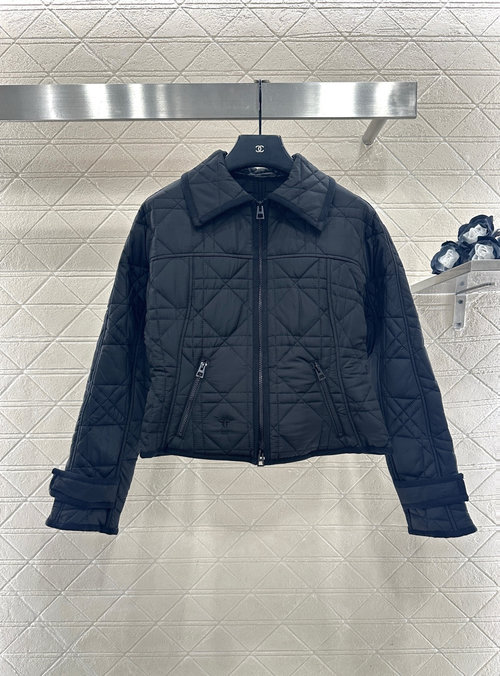 Dior Custom Windproof Nylon Down Jacket with Wicker Pattern, Black