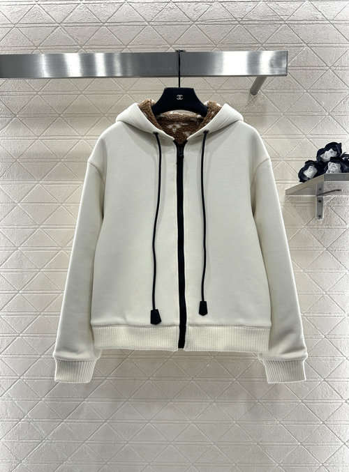 Louis Vuitton Beige or Light Gray Hooded Teddy Fleece Sweatshirt: YB Cotton Blend