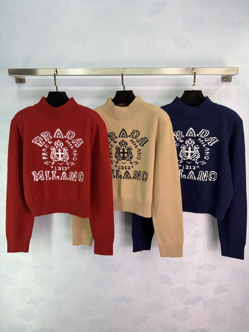 Prada Vintage College-Style Knit Sweater with Brand Badge and Logo