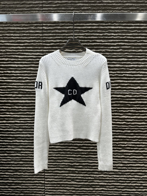 Dior New Jacquard Letter Knit Long-Sleeved Top